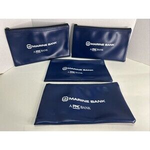 4x Marine Bank A PNC Bank Deposit Money Bags Durable Reusable Cash Secure Blue